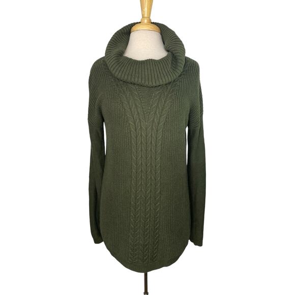 BANANA REPUBLIC Olive Green Cable Knit Turtleneck Sweater Size Medium Cotton - Picture 1 of 10
